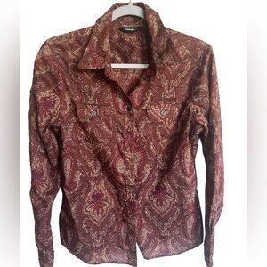 Eddie Bauer Red Paisley Casual Button Down Shirt
